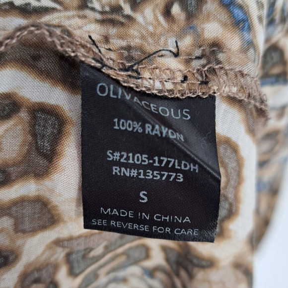 Olivaceous Long Sleeve Mini Dress Tunic Cheetah Print Floral Brown Womens Size S - Picture 6 of 7